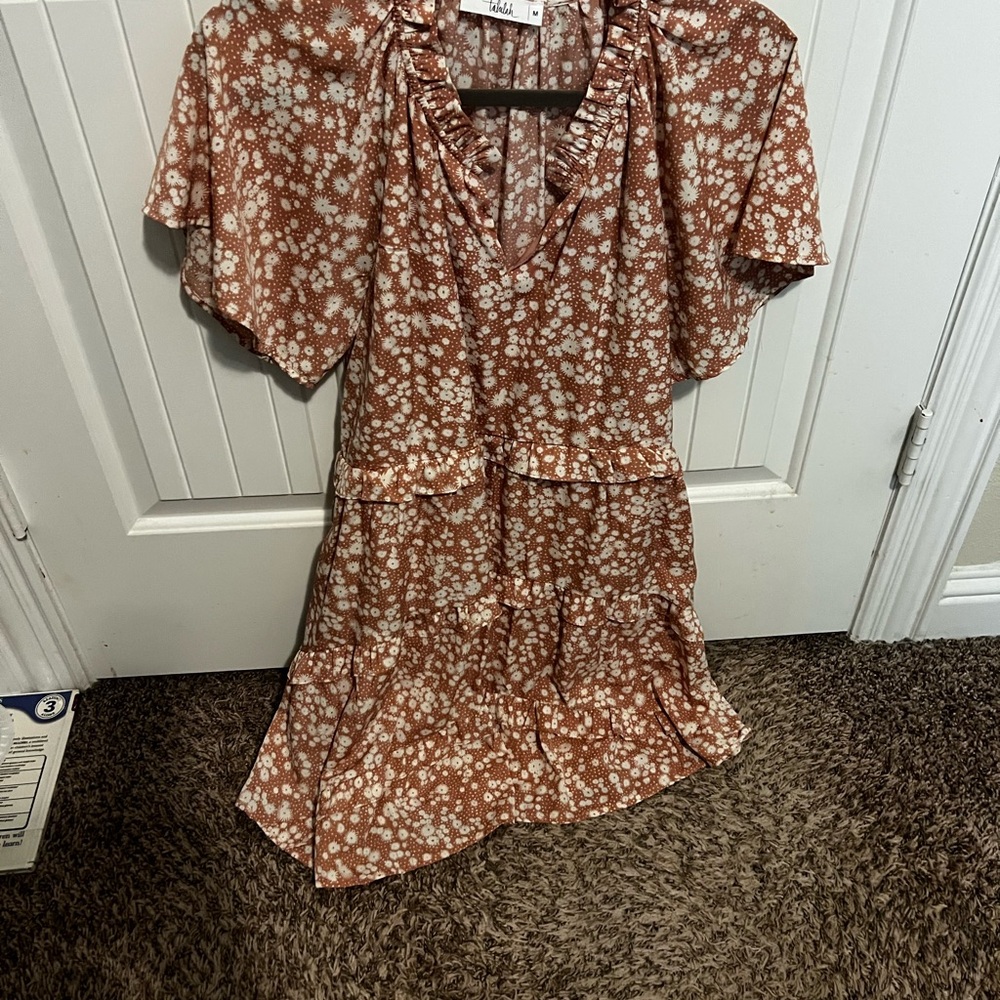 TALULAH Floral Mini Dress in Rust and White